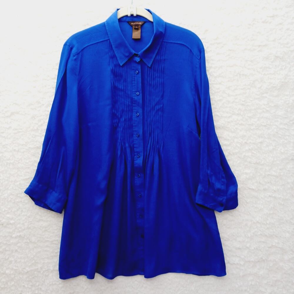 Blouse Tunic Royal Blue Minimalist Office Resort Cruise Flowing Elegant Size L